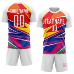 Custom Soccer Uniform Jersey Red and White Sublimation Figure 2 Personalized Figure White-Red Sublimation Soccer Uniform