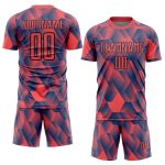 Personalized Fire Red Black Geometric Soccer Jersey Uniform - Custom Sublimation Design Personalized Fire Red Black Geometric