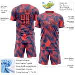 Custom Sublimation Soccer Jersey with Geometric Shapes - Personalized Fire Red and Black Team Name & Number Personalized