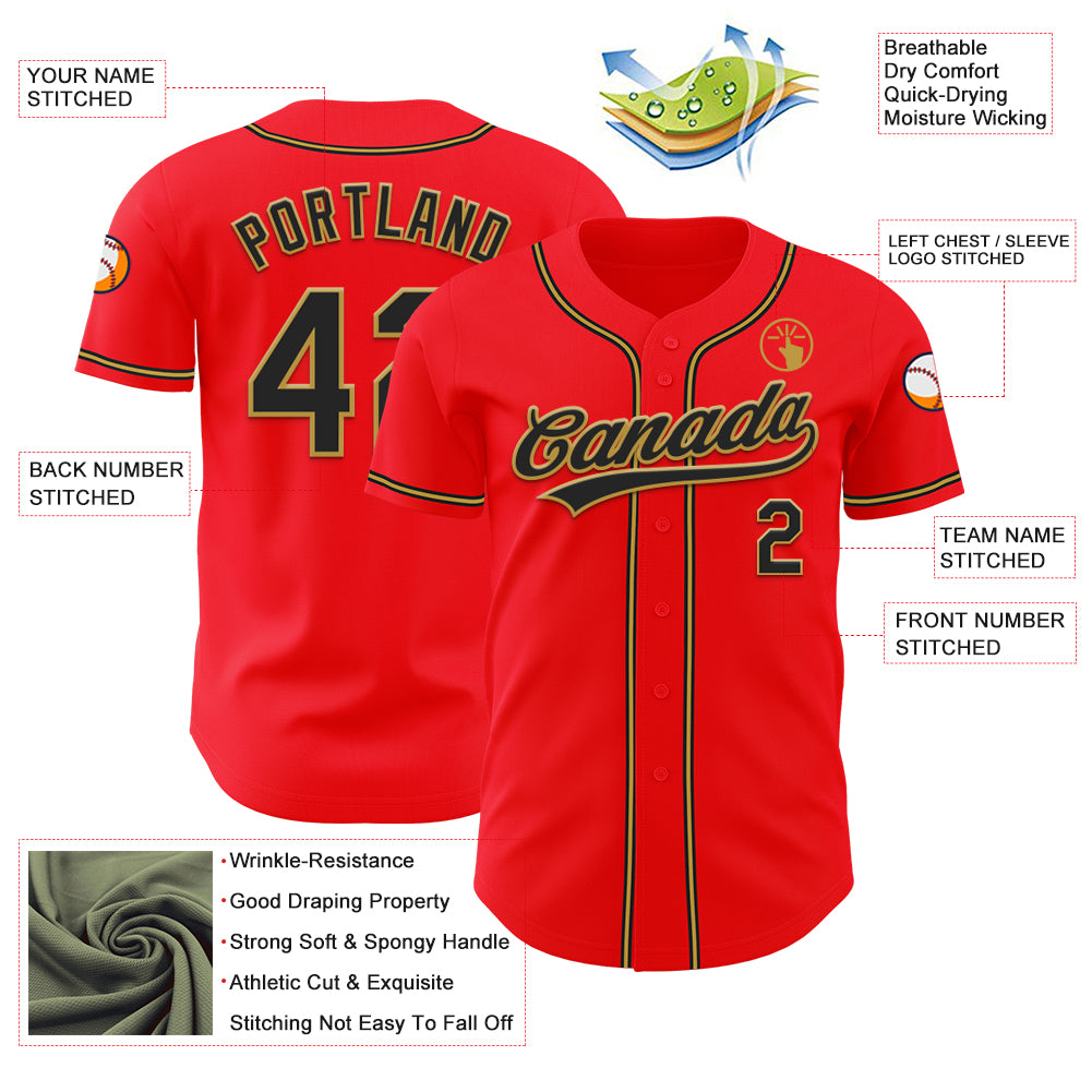Fire Red Black Old Gold Custom Baseball Jersey - Personalized Sports Apparel Personalized Fire Red Black-Old Gold Baseball - Image 3