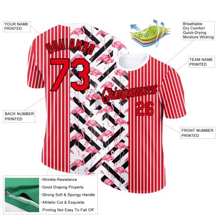 Custom Flamingo Performance T-Shirt with Personalized Name & Number - 3D Fire Red Black-White Pattern Design Personalized