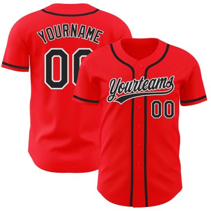 Custom Fire Red Black-White Authentic Baseball Jersey with Personalized Name and Number Personalized Fire Red Black-White