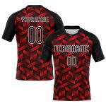 Custom Sublimation Volleyball Jersey with Personalized Name & Number, Geometric Fire Red & Black-White Design Personalized