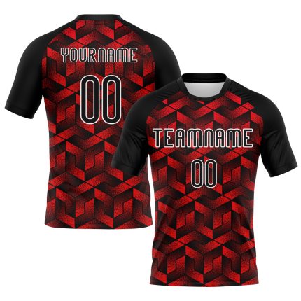 Custom Sublimation Volleyball Jersey with Personalized Name & Number, Geometric Fire Red & Black-White Design Personalized