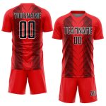 Personalized Fire Red Soccer Jersey with Black-White Lines Sublimation Uniform Personalized Fire Red Black-White Lines Sublimation