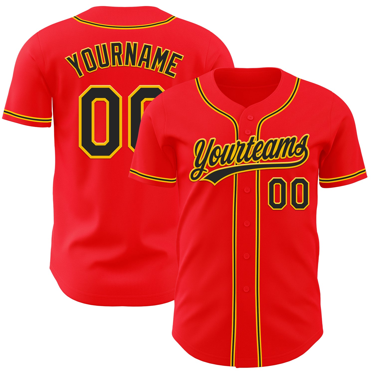 Custom Team Baseball Jersey - Personalized Fire Red Black-Yellow with Name and Number Personalized Fire Red Black-Yellow