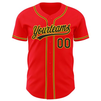 Personalized Fire Red Black Yellow Baseball Jersey for Men and Women Personalized Fire Red Black-Yellow Baseball Jersey
