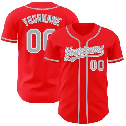 Personalized Fire Red Gray Baseball Jersey for Custom Team Wear Personalized Fire Red Gray-White Baseball Jersey