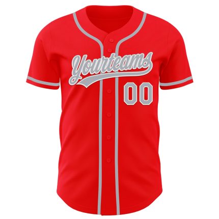 Personalized Fire Red Gray Baseball Jersey for Custom Team Wear Personalized Fire Red Gray-White Baseball Jersey