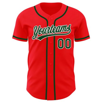 Personalized Fire Red Green White Baseball Jersey for Men and Women Personalized Fire Red Green-White Baseball Jersey