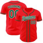 Custom Team Baseball Jersey - Personalized Fire Red Kelly Green-White with Name & Number Personalized Fire Red Kelly Green-White