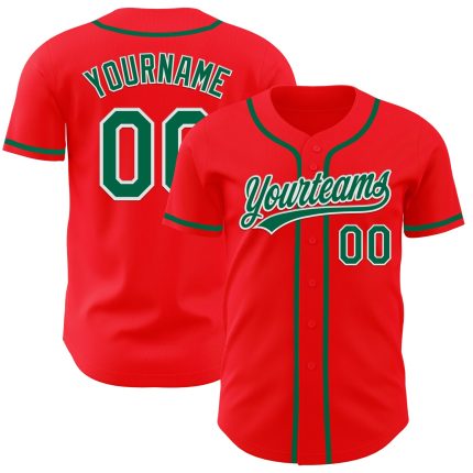 Personalized Fire Red and Kelly Green Baseball Jersey for Men, Women, Kids - Custom Team Apparel Personalized Fire Red Kelly