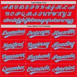 Custom Name and Number Baseball Jersey in Fire Red, Light Blue, and Steel Gray - Authentic Team Apparel Personalized Fire