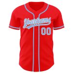 Custom Name and Number Authentic Baseball Jersey - Personalized Fire Red Light Blue-White Team Jersey Personalized Fire Red