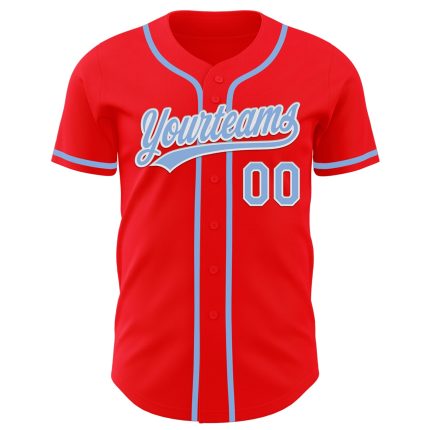 Custom Name and Number Authentic Baseball Jersey - Personalized Fire Red Light Blue-White Team Jersey Personalized Fire Red