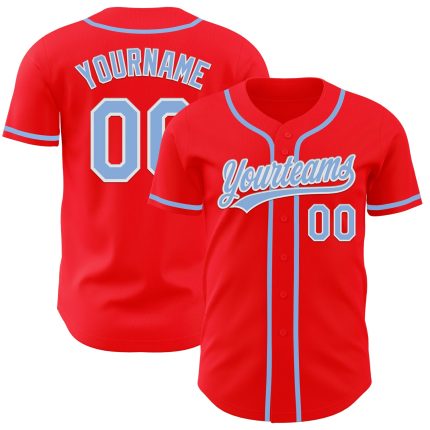 Custom Name and Number Authentic Baseball Jersey - Personalized Fire Red Light Blue-White Team Jersey Personalized Fire Red