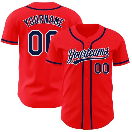 Custom Fire Red Navy-White Baseball Jersey with Personalized Name and Number - Authentic Team Apparel Personalized Fire Red