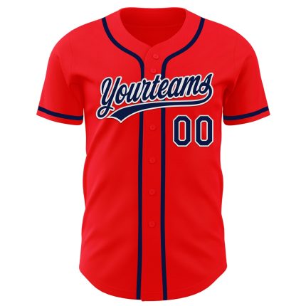 Custom Fire Red Navy-White Baseball Jersey with Personalized Name and Number - Authentic Team Apparel Personalized Fire Red