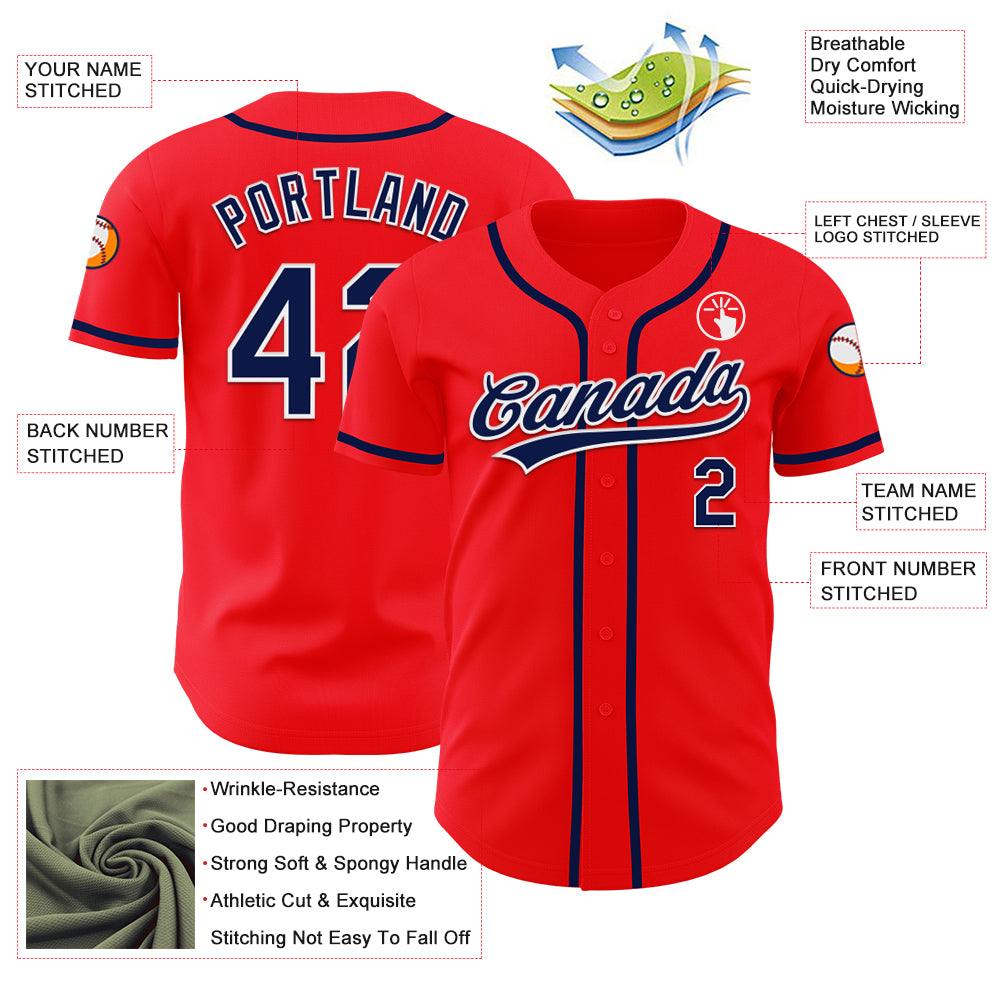Personalized Fire Red Baseball Jersey with Navy-White Trim for Custom Team Spirit Personalized Fire Red Navy-White Baseball - Image 3