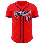 Personalized Fire Red Baseball Jersey with Navy-White Trim for Custom Team Spirit Personalized Fire Red Navy-White Baseball