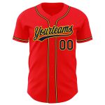 Custom Personalized Fire Red Navy-Yellow Baseball Jersey with Team Name and Number - Authentic Design Personalized Fire Red