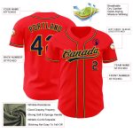 Custom Personalized Fire Red Navy-Yellow Baseball Jersey with Team Name and Number - Authentic Design Personalized Fire Red