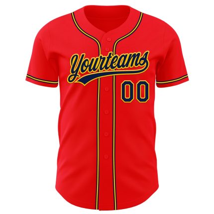 Personalized Fire Red Navy Yellow Baseball Jersey for Men and Women Personalized Fire Red Navy-Yellow Baseball Jersey