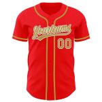 Custom Name and Number Authentic Baseball Jersey, Fire Red Old Gold-White Design Personalized Fire Red Old Gold-White Authentic