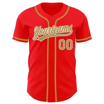 Custom Name and Number Authentic Baseball Jersey, Fire Red Old Gold-White Design Personalized Fire Red Old Gold-White Authentic