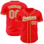 Personalized Fire Red White Old Gold Baseball Jersey for Men and Women Personalized Fire Red Old Gold-White Baseball Jersey