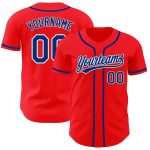 Personalized Fire Red Baseball Jersey - Royal-White Custom Team Jersey Personalized Fire Red Royal-White Baseball Jersey