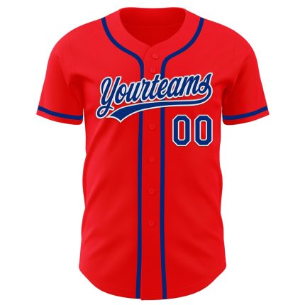 Personalized Fire Red Baseball Jersey - Royal-White Custom Team Jersey Personalized Fire Red Royal-White Baseball Jersey