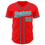 Custom Name and Number Baseball Jersey - Personalized Fire Red Teal-White Authentic Team Jersey Personalized Fire Red Teal-White