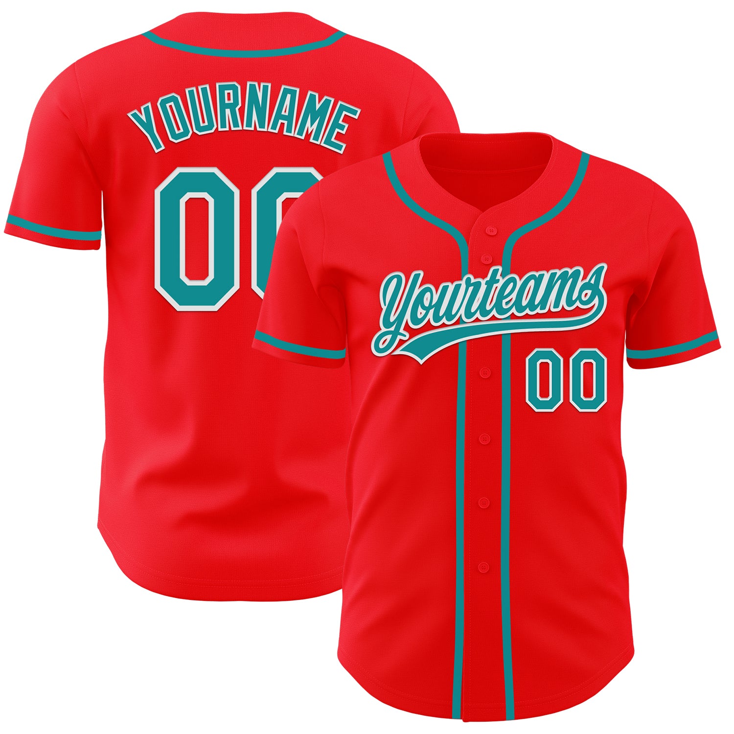 Custom Name and Number Baseball Jersey - Personalized Fire Red Teal-White Authentic Team Jersey Personalized Fire Red Teal-White