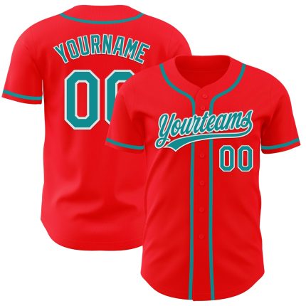 Personalized Fire Red and Teal-White Baseball Jersey for Men and Women Personalized Fire Red Teal-White Baseball Jersey