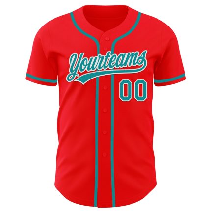 Personalized Fire Red and Teal-White Baseball Jersey for Men and Women Personalized Fire Red Teal-White Baseball Jersey