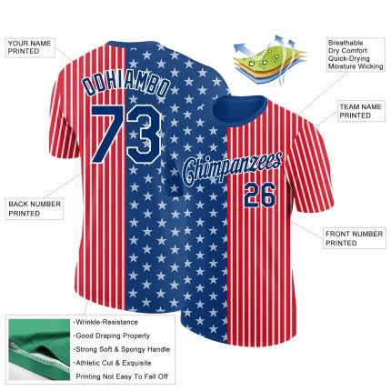 Custom US Navy Star Performance T-Shirt with Personalized Name & Number in Fire Red and Blue-White 3D Pattern Design Personalized