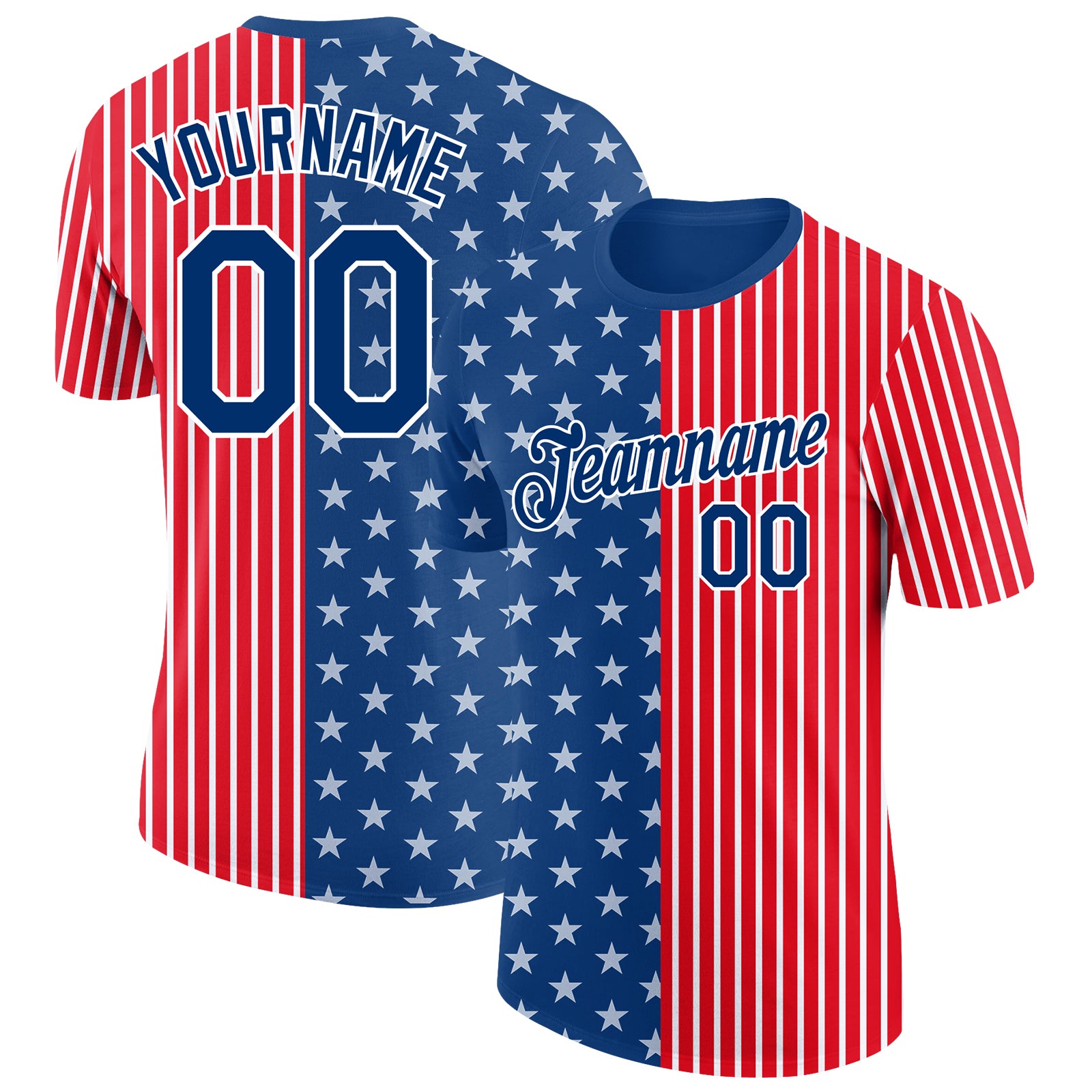 Custom US Navy Star Performance T-Shirt with Personalized Name & Number in Fire Red and Blue-White 3D Pattern Design Personalized