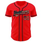 Custom Name and Number Fire Red Vintage USA Flag Baseball Jersey - Black Authentic Team Apparel Personalized Fire Red Vintage