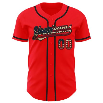 Fire Red Vintage USA Flag Personalized Baseball Jersey - Black Design Personalized Fire Red Vintage USA Flag-Black Baseball