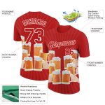 Custom Team Name Number Beer T-Shirt - 3D Pattern Design in Fire Red and White Performance Fabric Personalized Fire Red White