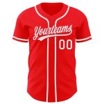 Custom Team Baseball Jersey - Personalized Fire Red & White Jersey with Name & Number Personalized Fire Red White Authentic