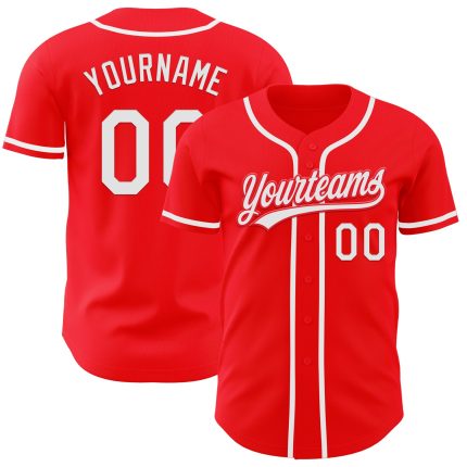 Personalized Fire Red White Baseball Jersey for Custom Sportswear and Team Apparel Personalized Fire Red White Baseball Jersey
