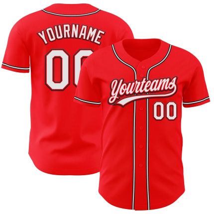 Custom Fire Red White Black Authentic Baseball Jersey - Personalized Sportswear Personalized Fire Red White-Black Authentic