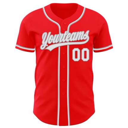Custom Name and Number Authentic Baseball Jersey - Personalized Fire Red White-Gray Team Apparel Personalized Fire Red White-Gray
