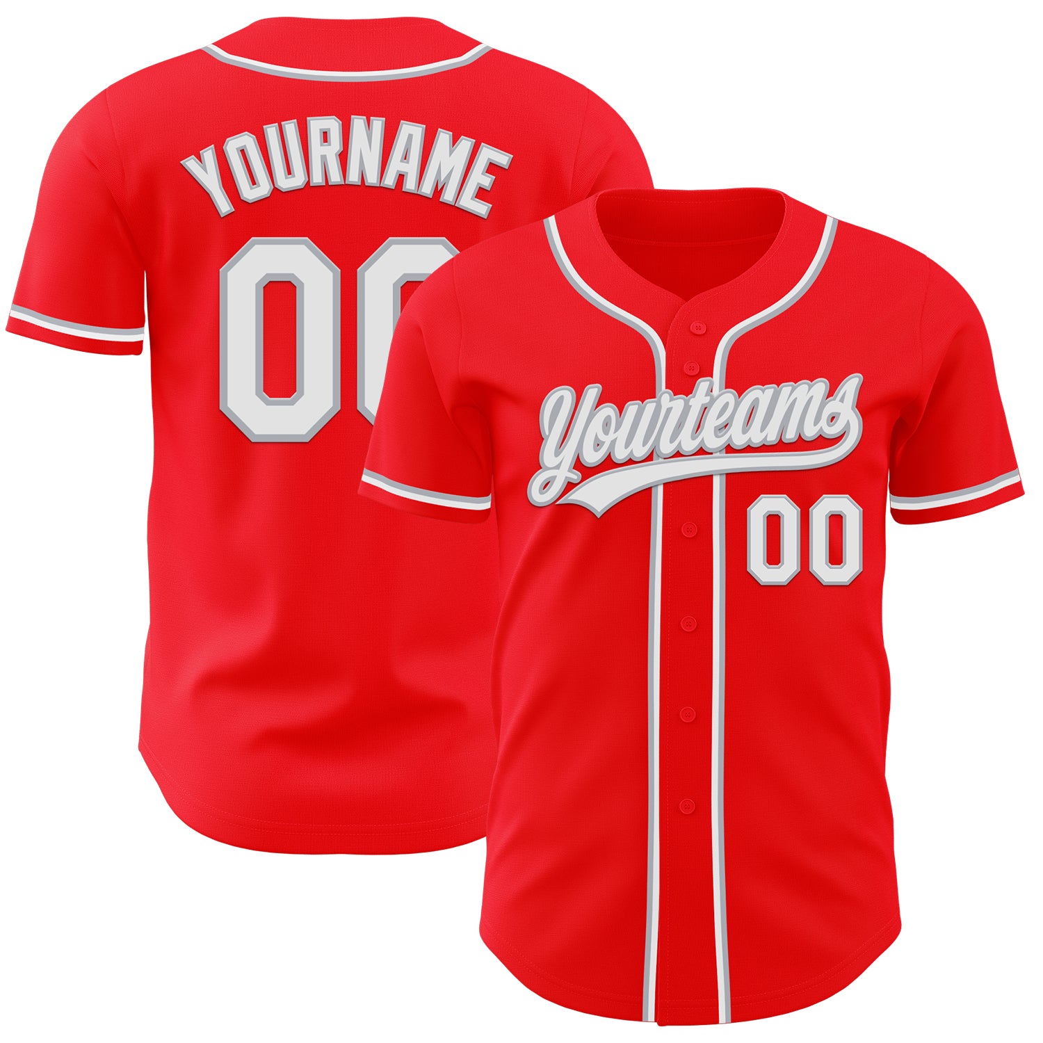 Custom Name and Number Authentic Baseball Jersey - Personalized Fire Red White-Gray Team Apparel Personalized Fire Red White-Gray