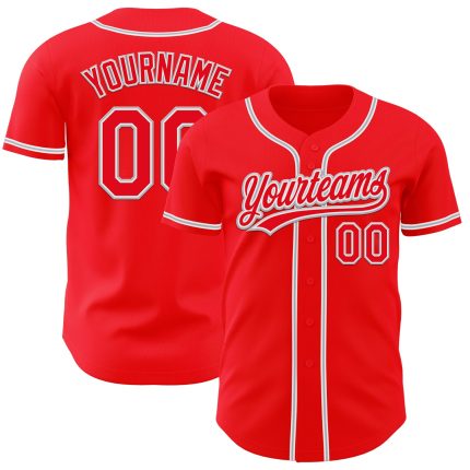 Personalized Fire Red White Gray Baseball Jersey for Men and Women Personalized Fire Red White-Gray Baseball Jersey 2