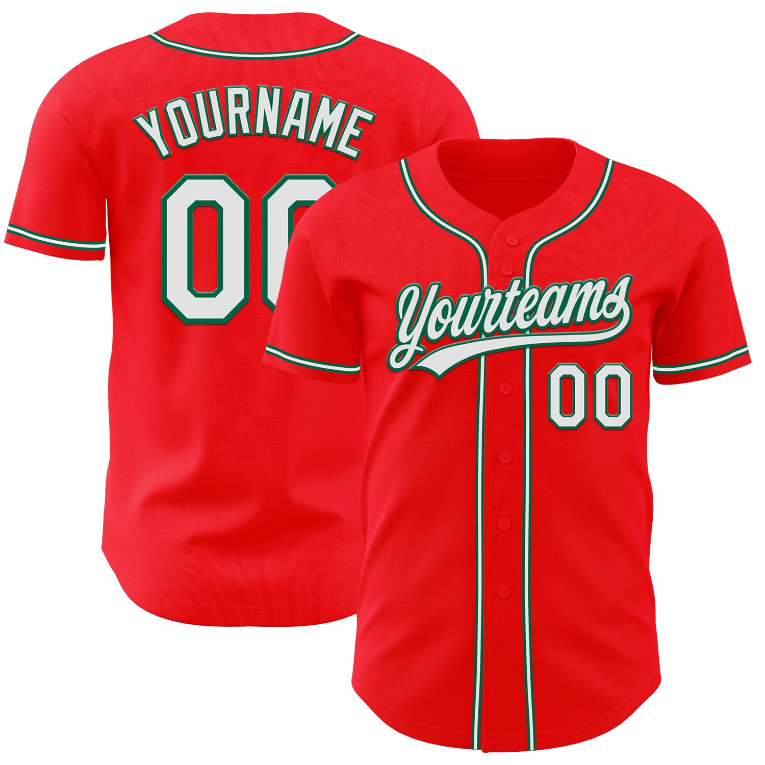 Custom Name and Number Authentic Baseball Jersey - Personalized Fire Red White Kelly Green Team Jersey Personalized Fire