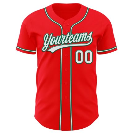 Custom Name and Number Authentic Baseball Jersey - Personalized Fire Red White Kelly Green Team Jersey Personalized Fire