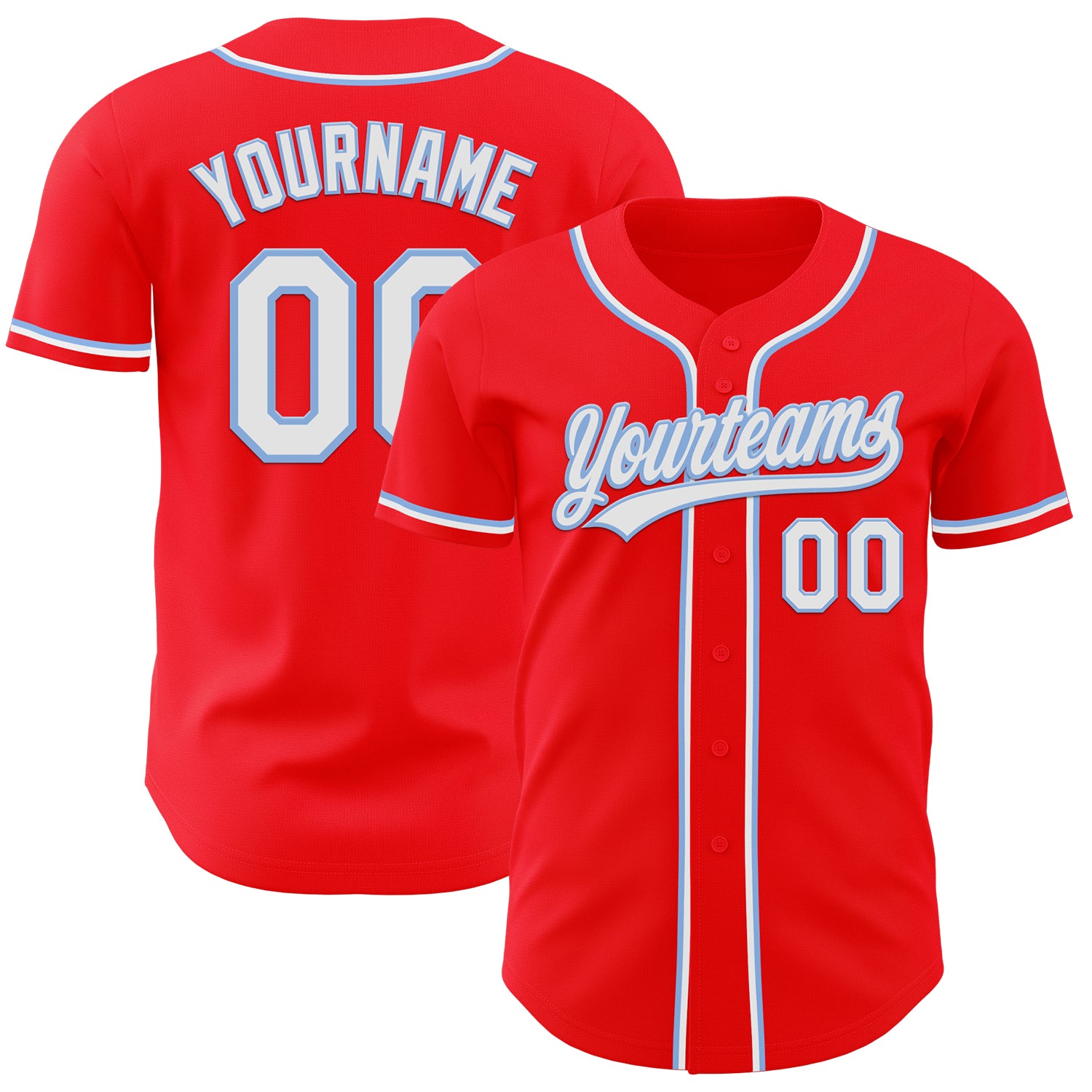 Custom Name Number Baseball Jersey - Personalized Fire Red White Light Blue Authentic Team Apparel Personalized Fire Red